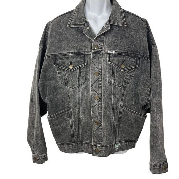 Vintage 80s 90s Guess Georges Marciano Acid Wash Denim Jacket Medium Gray Baggy